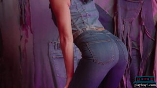 Playboy5.com – Round ass MILF pornstar Adriana Chechik solo jeans striptease for Playboy